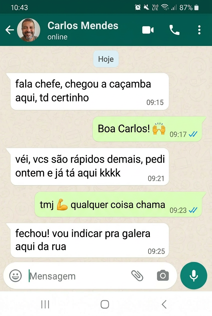 Depoimento de cliente 1 via WhatsApp