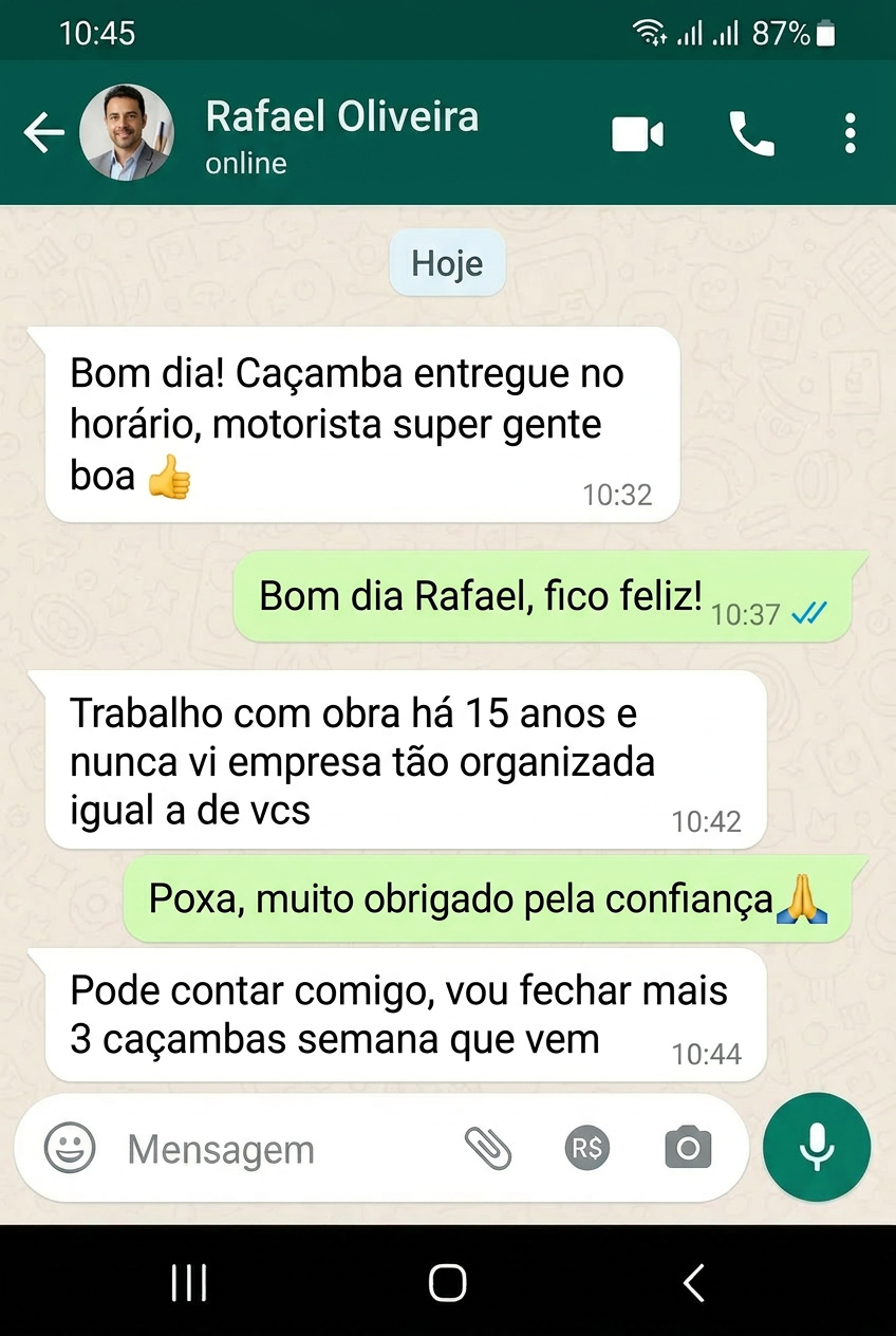 Depoimento de cliente 3 via WhatsApp